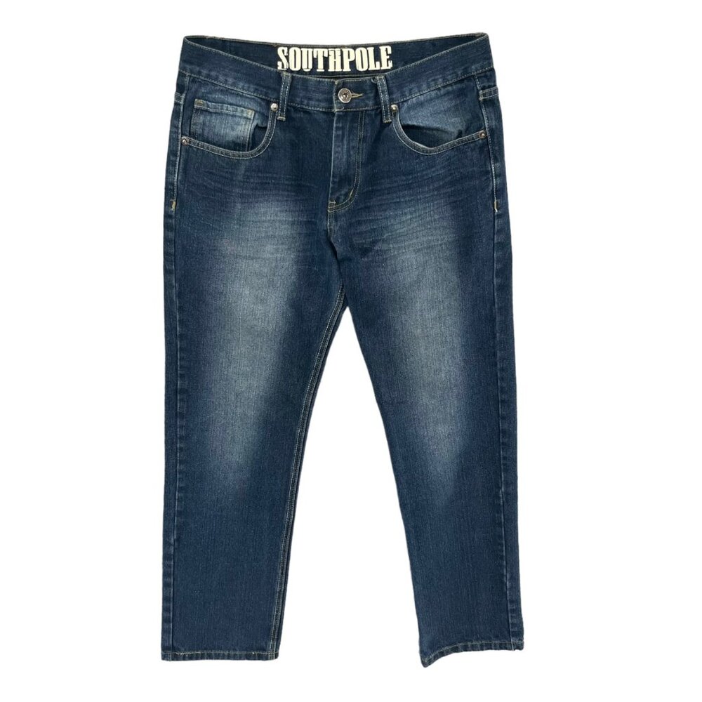 Southpole Straight Leg Jeans Mens Blue Distressed Denim Size 34x30